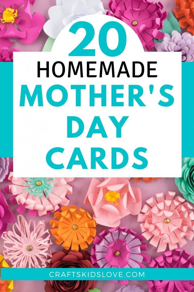 homemade mothers day card title over paper flowers background
