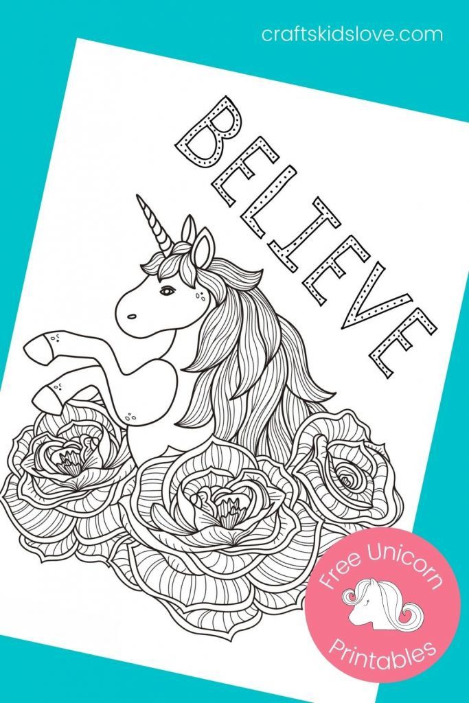 unicorn rose printable coloring page