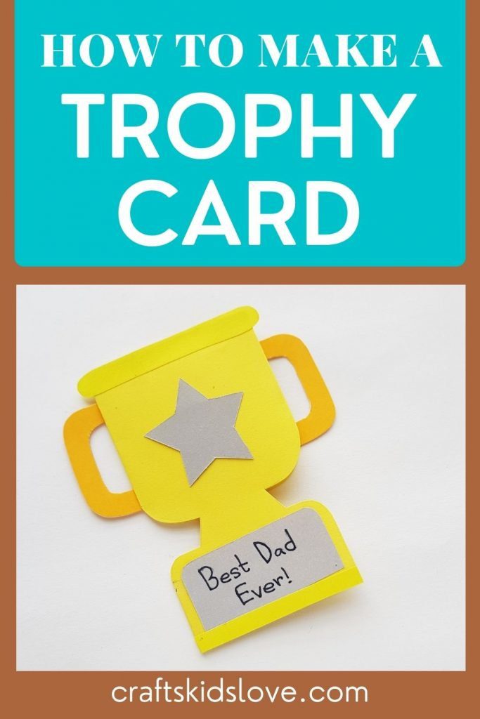 How to make a trophy card - pin with picture of yellow cardstock paper trophy on a brown background