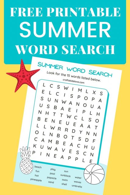 Printable Summer Word Search - Crafts Kids Love