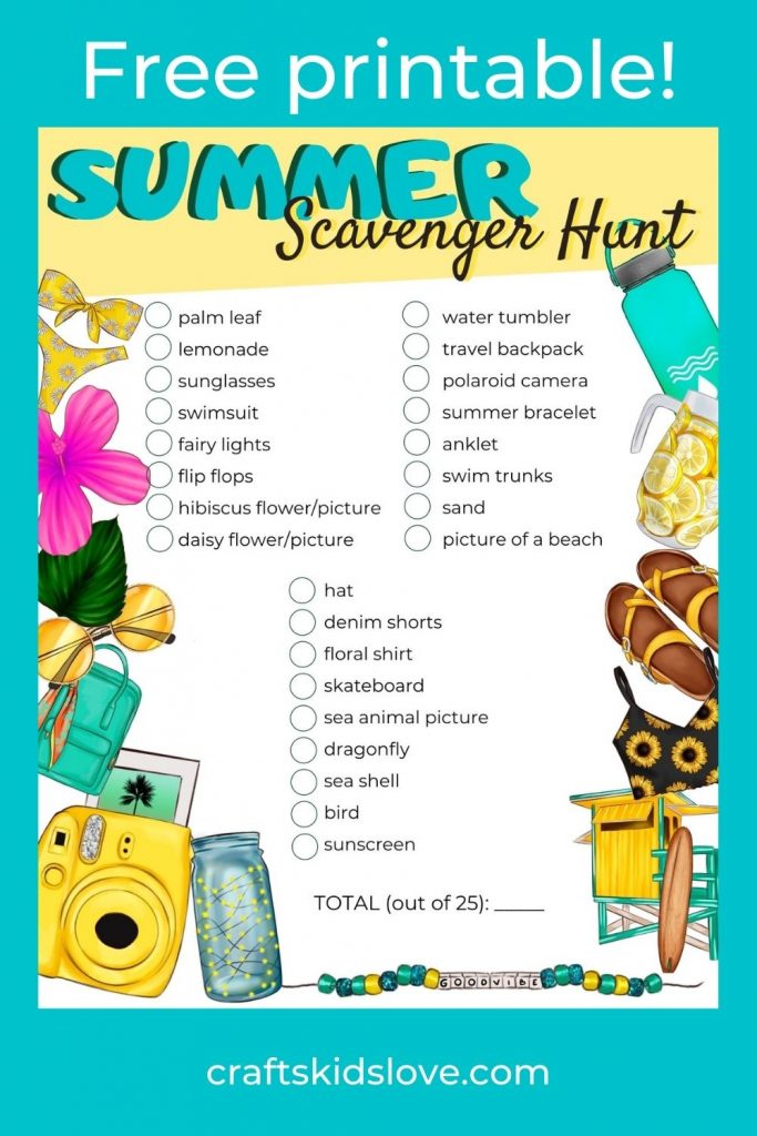 free printable summer scavenger hunt for big kids and tweens