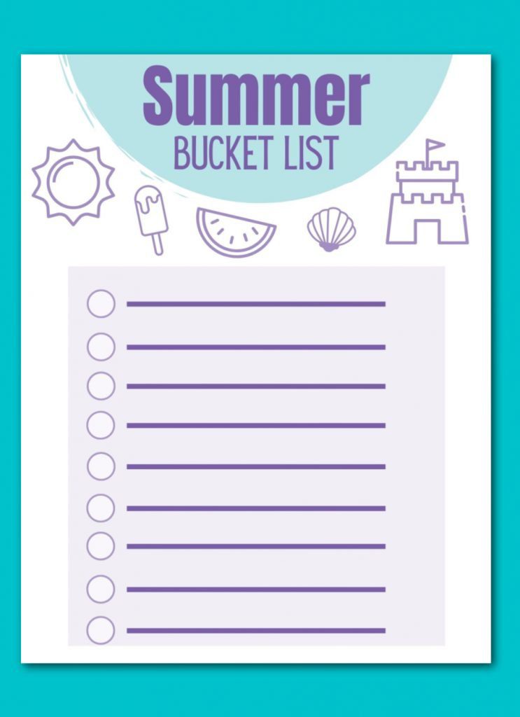 summer bucket list printable on aqua background