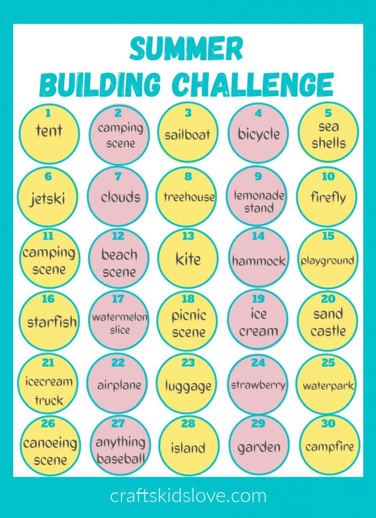 summer building challenge printable on aqua background