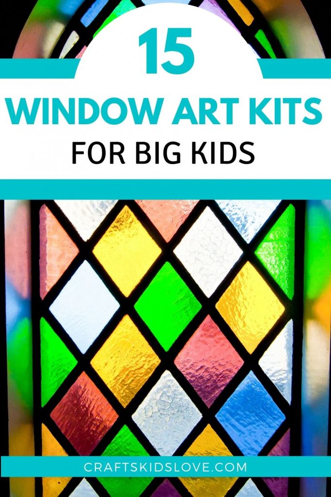 Window art kits - stained glass window with diamond pattern and many colors