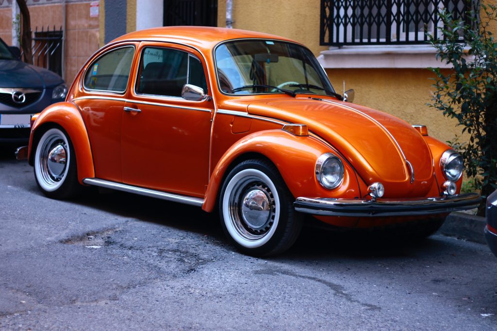 orange Volkswagen Beetle car - old cars to color